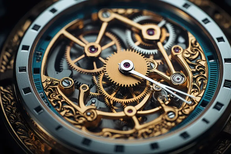 A clock with the face off exposing its internal gears