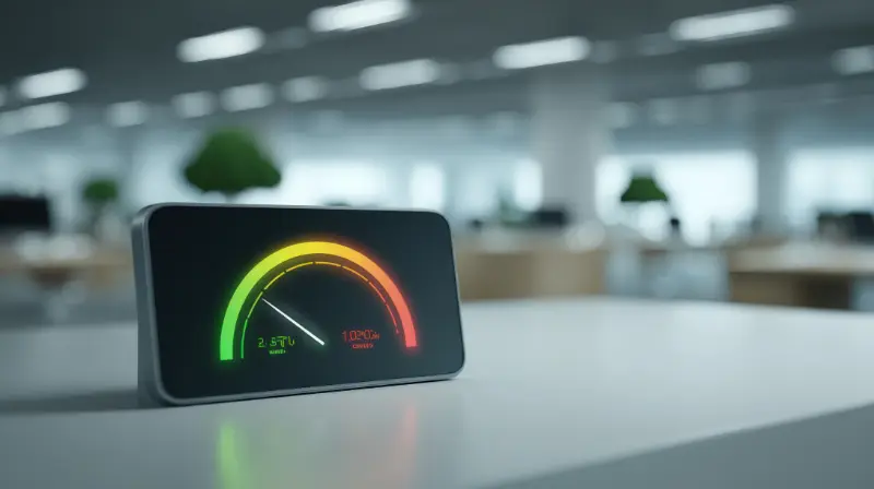 Performance meter on a mobile phone in an office